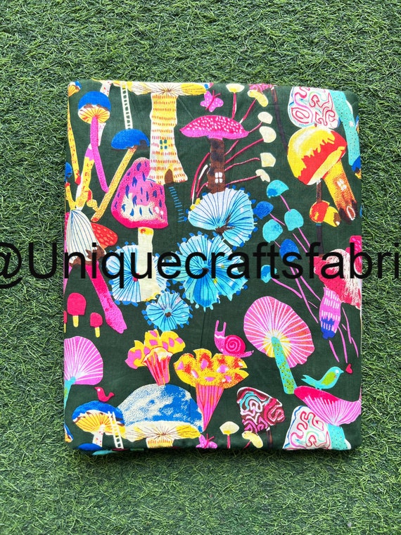 Mushroom Print Cotton Fabric By The Yard: Hand Block Printed Indian Fabric