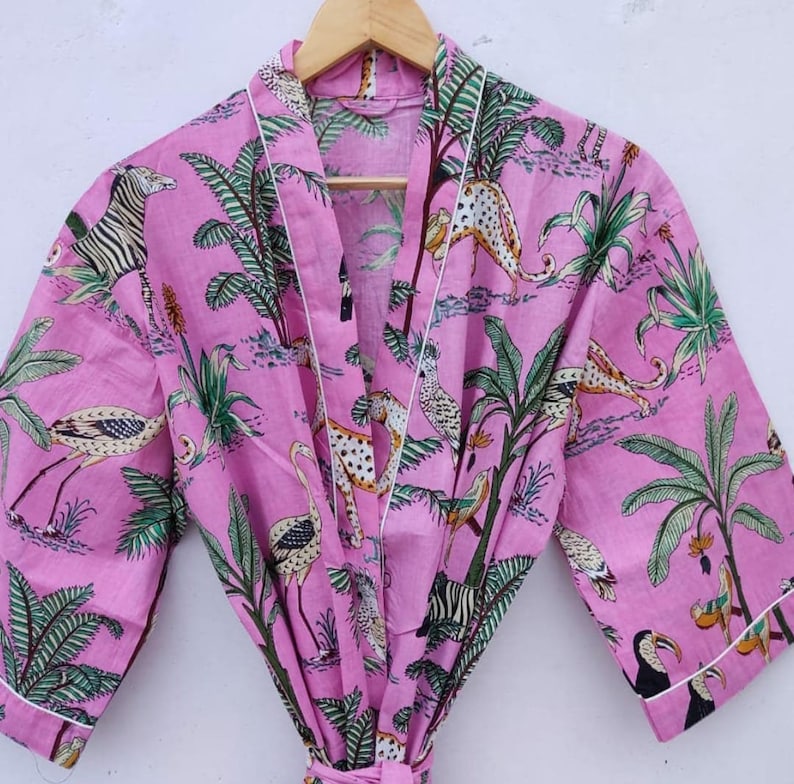 Animal Print Cotton Kimono Robe Bath Robe Kimono Bridesmaid Etsy