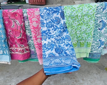 Hand Block Printed Cotton Sarong: Beach Wrap Cover-Up