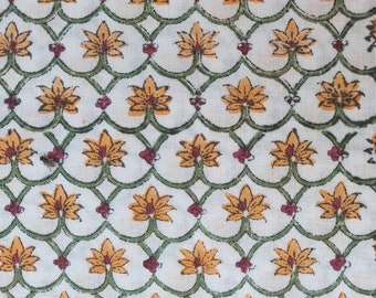 Floral Hand Block Print Cotton Fabric: Indian Sewing Quilting Fabric