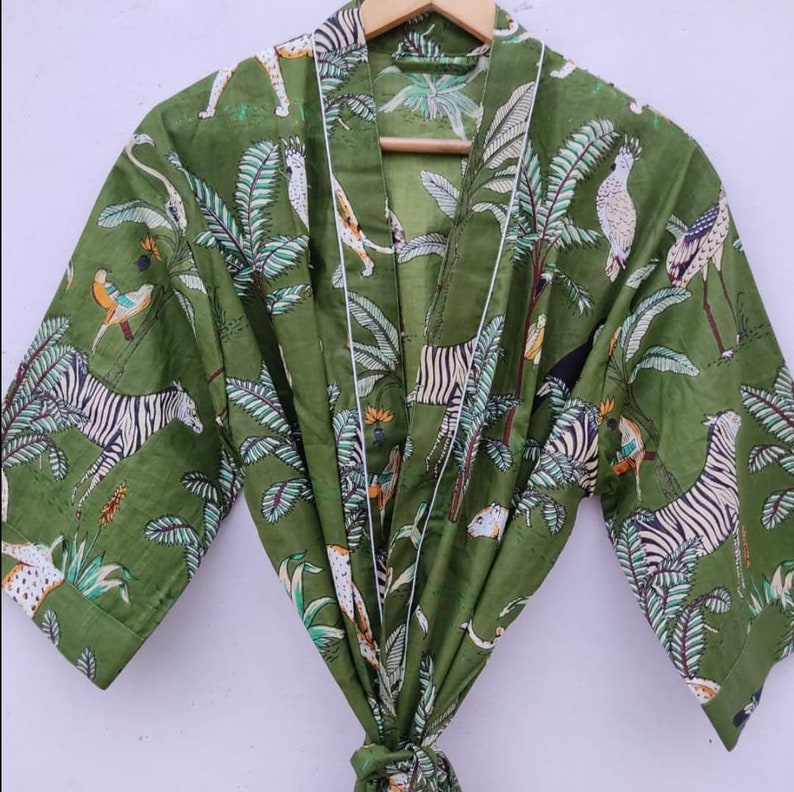 Animal Print Cotton Kimono Robe Bath Robe Kimono Bridesmaid Etsy