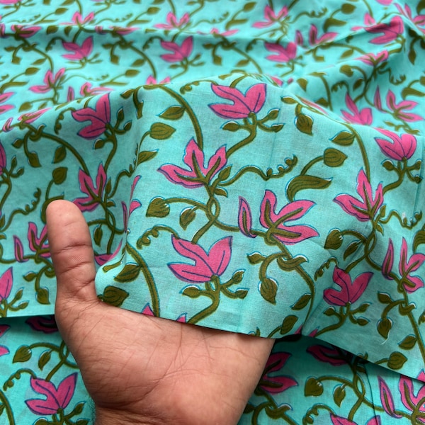 Floral Hand Block Print Fabric Cotton Fabric By The Yard, Sewing Material, Dressmaking fabric, Women's Clothing