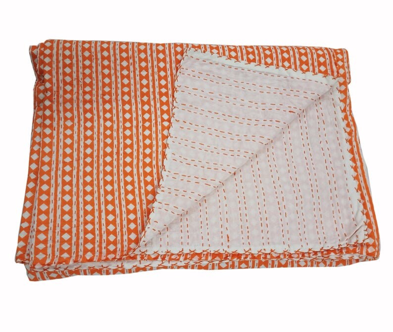 Handmade Kantha Quilt Indian Kantha Quilt Kantha Bedcover Cotton Blanket Gudari
