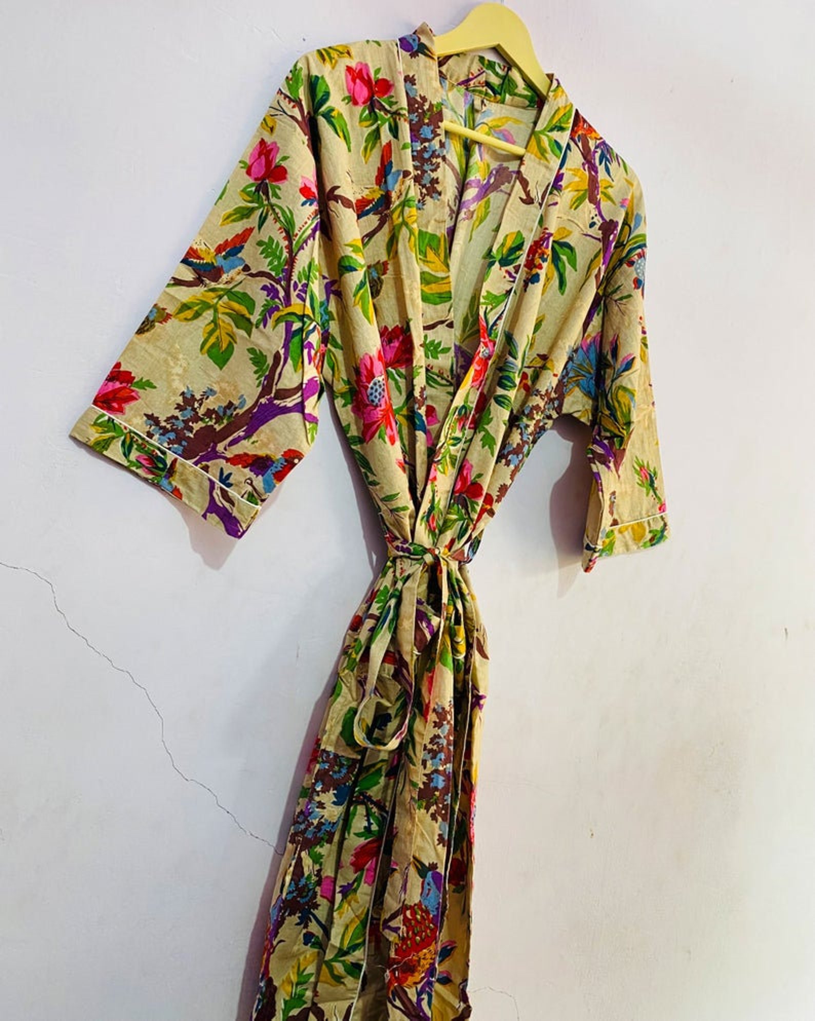 Bird Print Cotton Robe Bridesmaid Robe Dressing Gown Robes Etsy