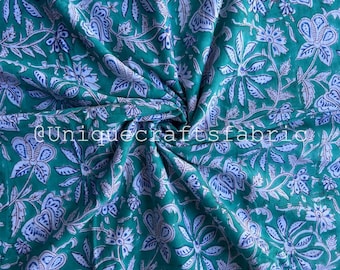 Indian Block Printed Cotton Fabric: Floral Sewing Material By The Yard
