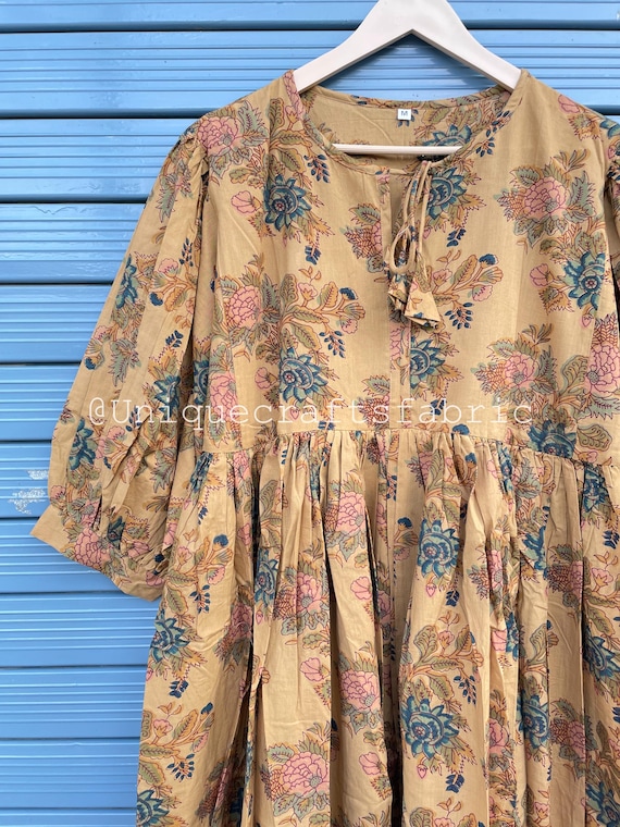 Floral Print Cotton Kyra Midi Dress: Bohemian Summer Dress
