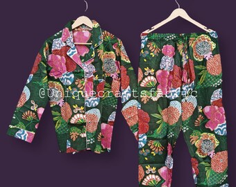 Fruit Print Cotton Pajama Set: Bohemian Sleepwear Dress