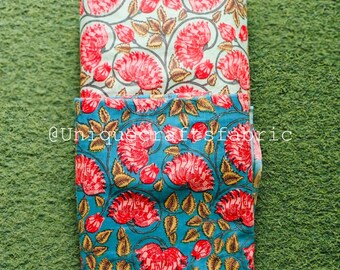 Flower Print Cotton Fabric By The Yard: Hand Block Printed Indian Cotton