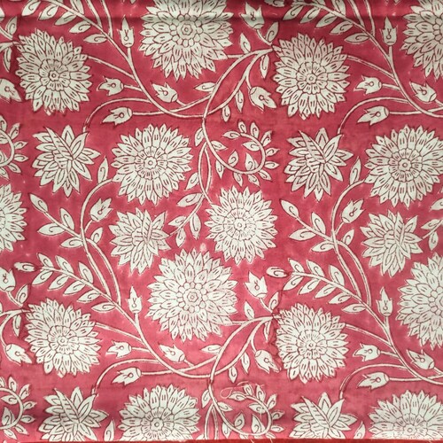 Red Floral Cotton Fabric Indian Fabric Block Print Fabric Etsy