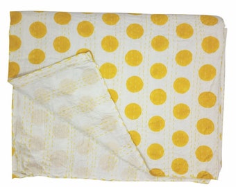 Block Print Cotton Quilt, Kantha Quilt, Cotton Bedspread, Kantha Bed Cover, Throw Blanket