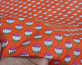 Indian Floral Block Print Cotton Fabric - Sewing Fabric By The Yard