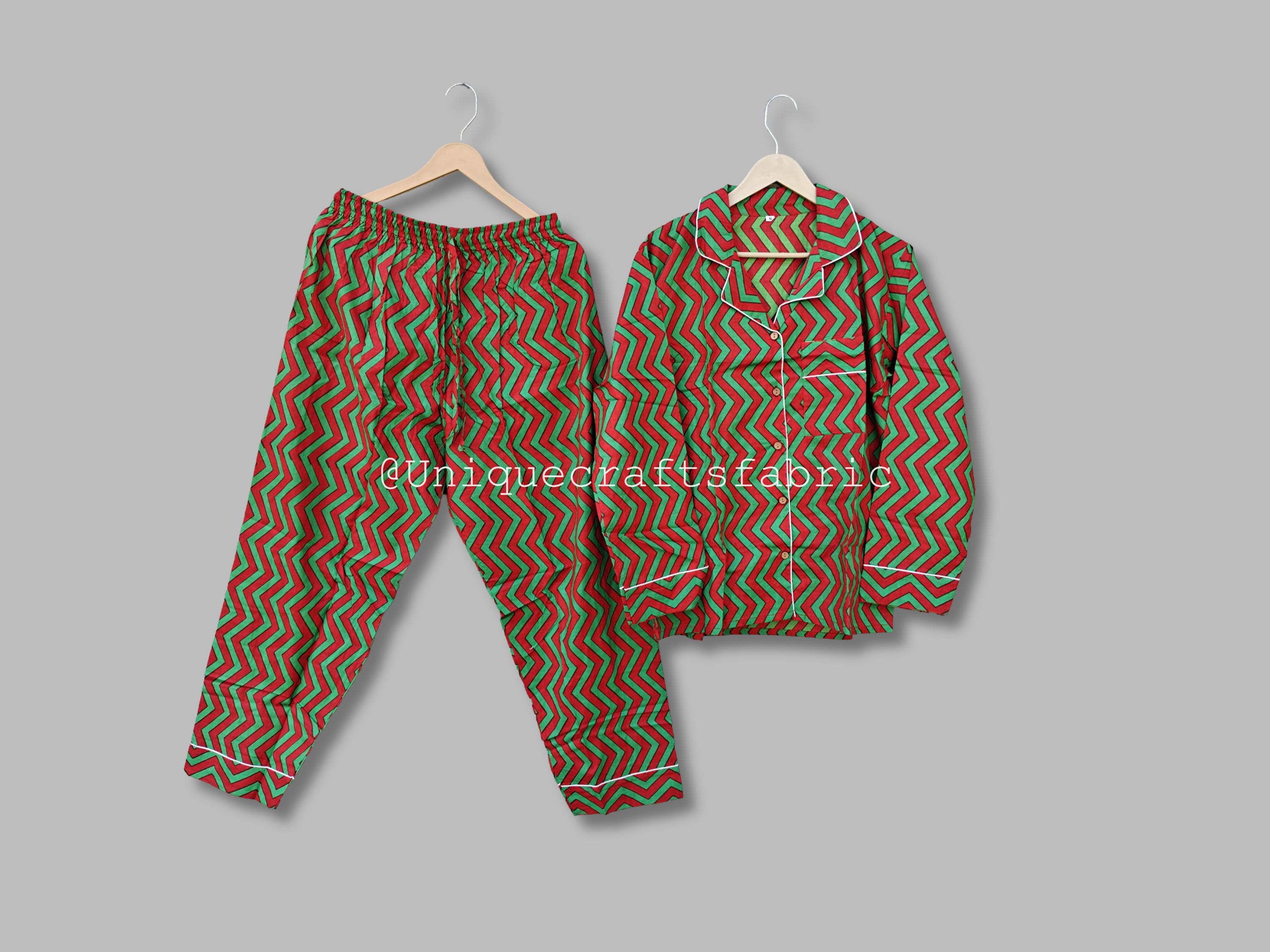 Zig-zag Striped Cotton Pajama Set: Unisex Indian Summer Pjs - Etsy Israel, image size:3000x2250