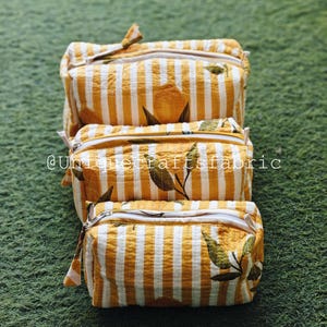 Set da 3 pezzi di beauty case in cotone con stampa di frutta arancione, piccola borsa da viaggio, mini borsa trapuntata, borsa per cosmetici da donna, regalo per lei