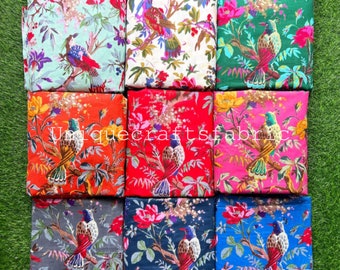 Bird Print Cotton Fabric By The Yard: Indian Dressmaking Material