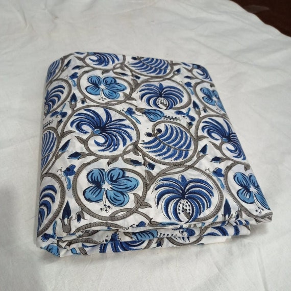 Indiano Blu Floreale Mano Blocco Stampa Cotone Tessuto Cucito Tessuti - Foto 4