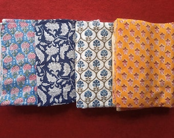 Indian Floral Cotton Fabric: Hand Block Print Sewing Fabric By The Yard