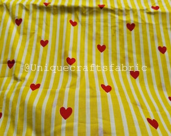 Yellow Mini Heart Print Cotton Voile Fabric - Sewing & Crafting