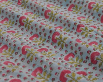 Floral Block Print Cotton Fabric: Indian Sewing Fabric By Yard