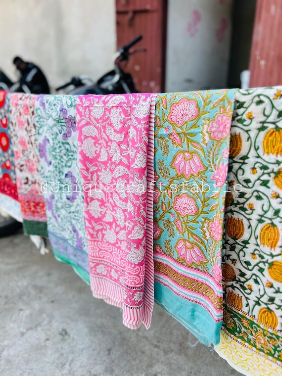Hand Block Print Cotton Scarf: Voile Beach Sarong Pareo