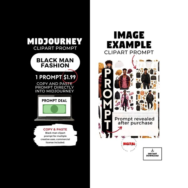 Midjourney Prompts for Men Fashion Clipart| Midjourney Prompt Custom| Midjourney Guide Examples| Prompts for Midjourney Clipart-mj31