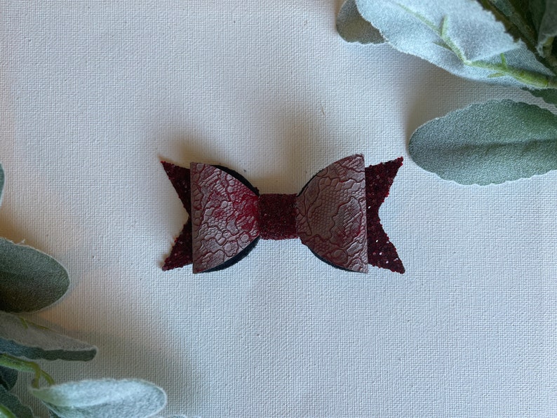 Toddler Bows Maroon Gray Lace and Sparkle Faux Leather Black