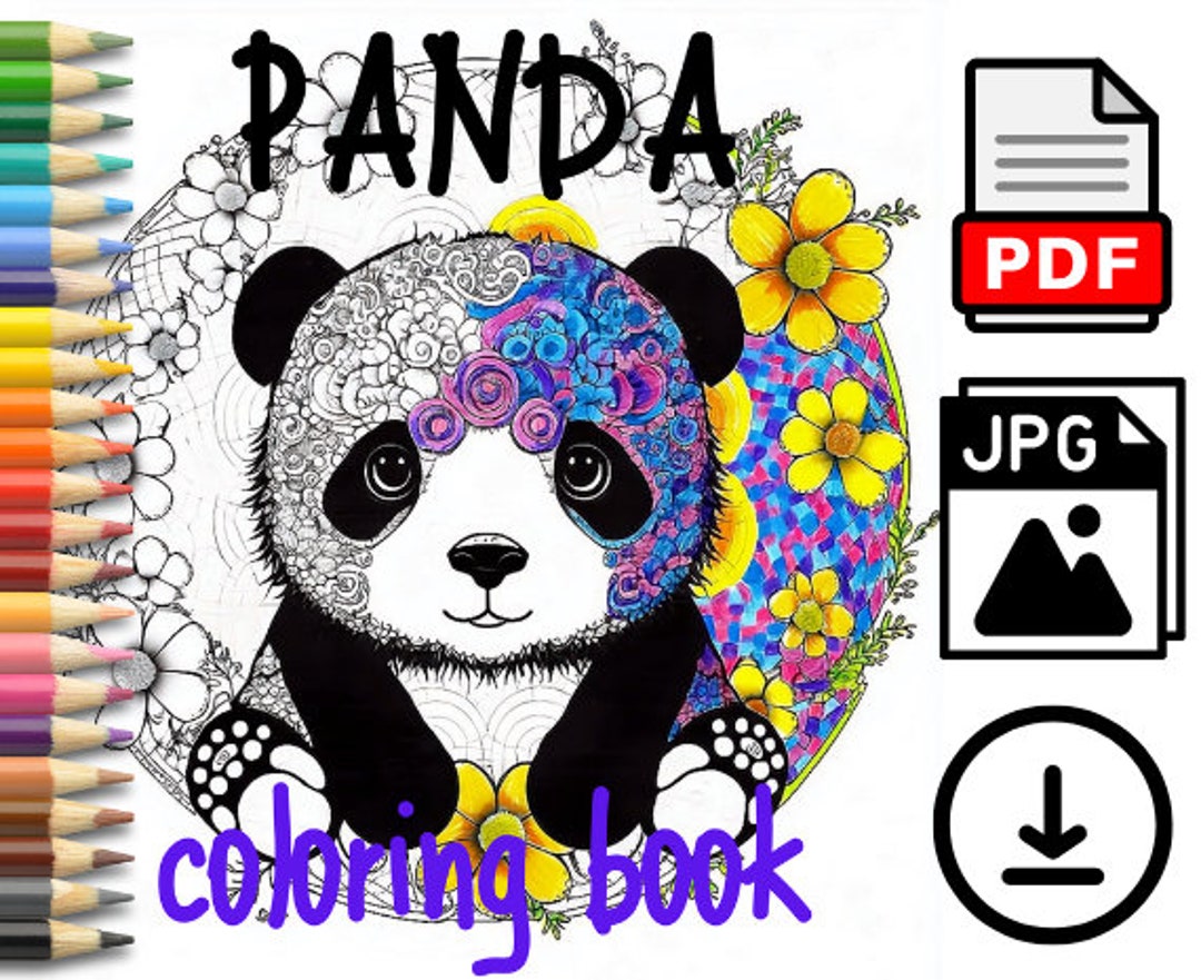 Panda Coloring Book, Coloring Book Download, Digital Coloring Book - Etsy