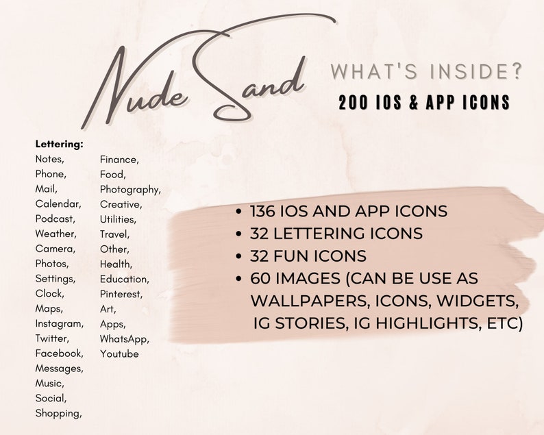 200 iOS 14 App Icons iPhone iOS Theme Nude Aesthetic for Home Screen iOS14 Widget iOS14 Icon Pack Neutral Theme Icon Bundle
