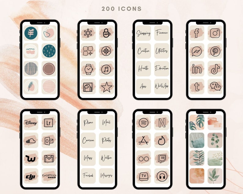 200 iOS 14 App Icons iPhone iOS Theme Nude Aesthetic for Home Screen iOS14 Widget iOS14 Icon Pack Neutral Theme Icon Bundle