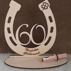 Hufeisen aus Holz, Geldgeschenk, 60. Geburtstag