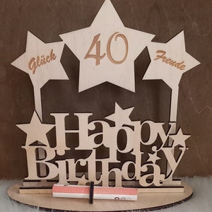 Money gift, HAPPY BIRTHDAY STARS, different birthdays lasered out of wood