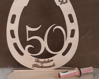 Hufeisen aus Holz, Geldgeschenk, 50. Geburtstag