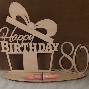 Happy Birthday Geschenk aus Holz, Geldgeschenk, 80. Geburtstag