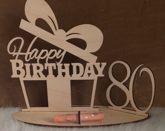 Happy Birthday Wooden Gift Money Gift 80th Birthday