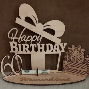Happy Birthday Geschenk aus Holz, mit Geschenken und personalisierbar 60.