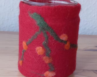 Felt tealight holder with berry motif – handmade wool tealight glass | Autumn & Winter Decor | Country House Decor