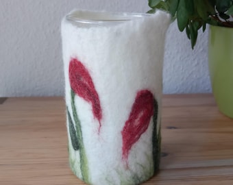 Felt tealight holder with floral motif – handmade wool tealight glass | Spring & Easter decoration | Country house decoration