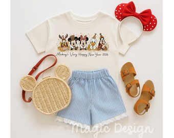 Happy New Year Disney Family Shirt, Cute Disney Couple 2026 Shirt, Disneyland Shirt, Christmas And New Year Vacation Tee, 2026 Holiday Tee