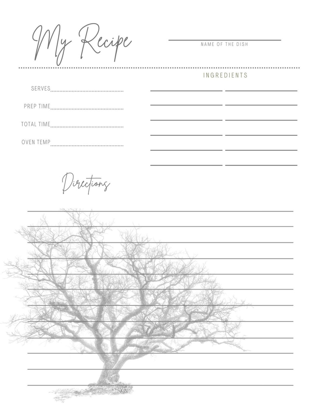 Tree Recipe Cards, Printable, Digital Download, 3 Pack, Pkg21 Etsy