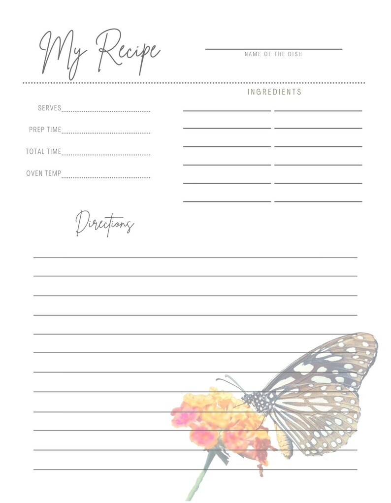 Butterfly Recipe Cards 3 Pack Digital Download Digital Etsy Australia