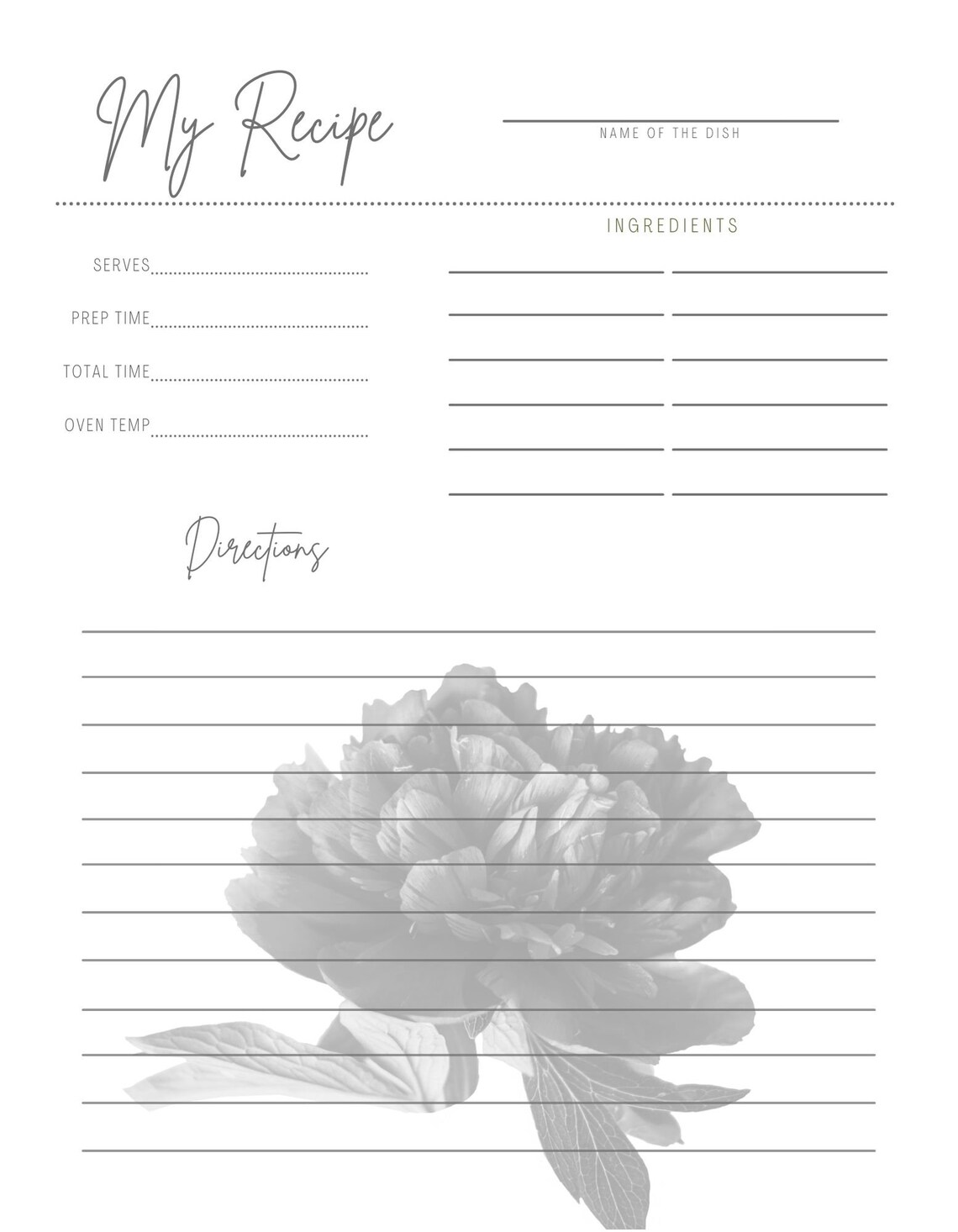 Floral Recipe Cards 10 Pack Recipe Card Digital Print Pkg6 - Etsy