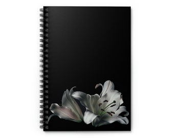 Black and Grey Notebook, Floral Journal