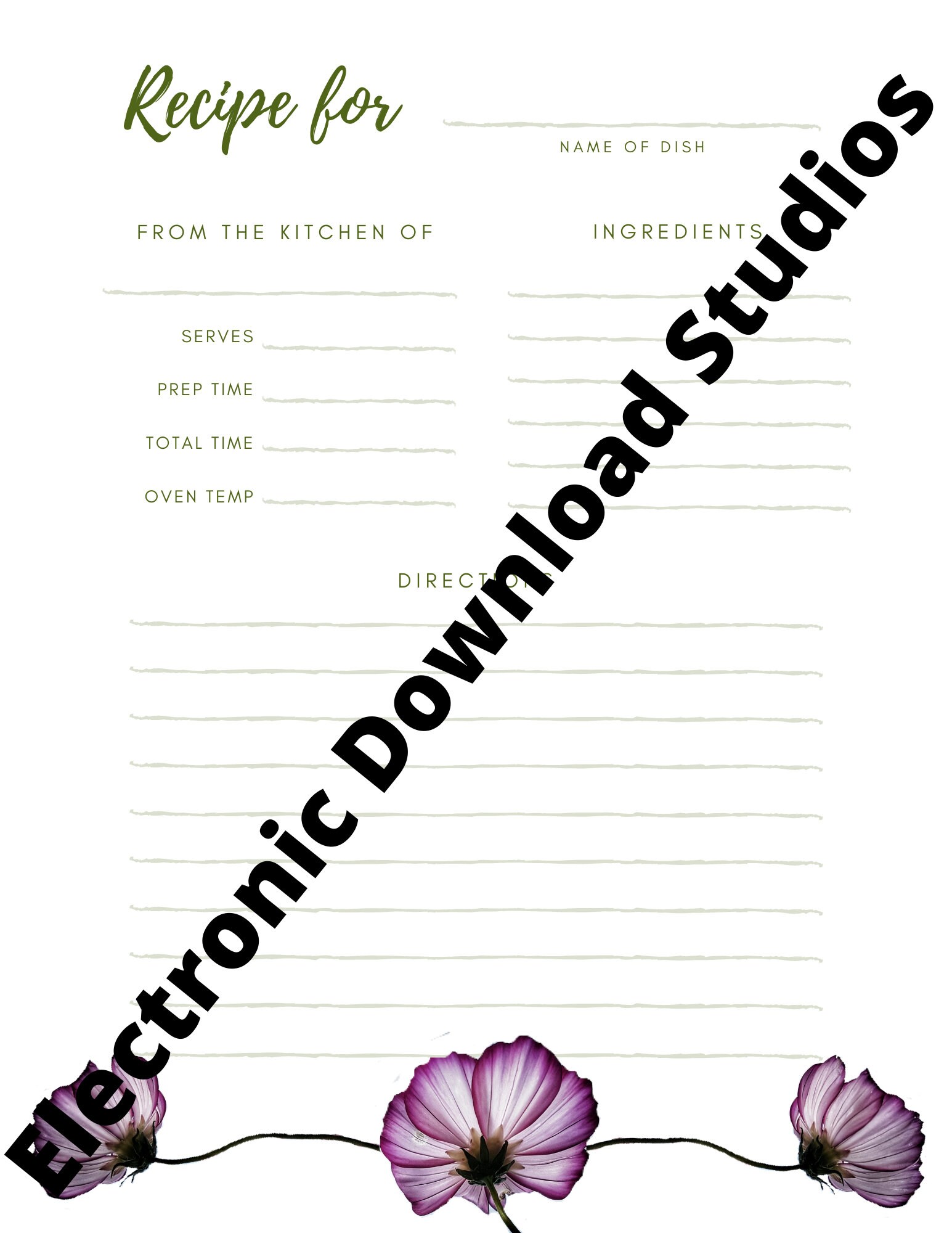 Floral Recipe Cards, Printable, Digital Download, 8 Pack, Pkg. 1 - Etsy