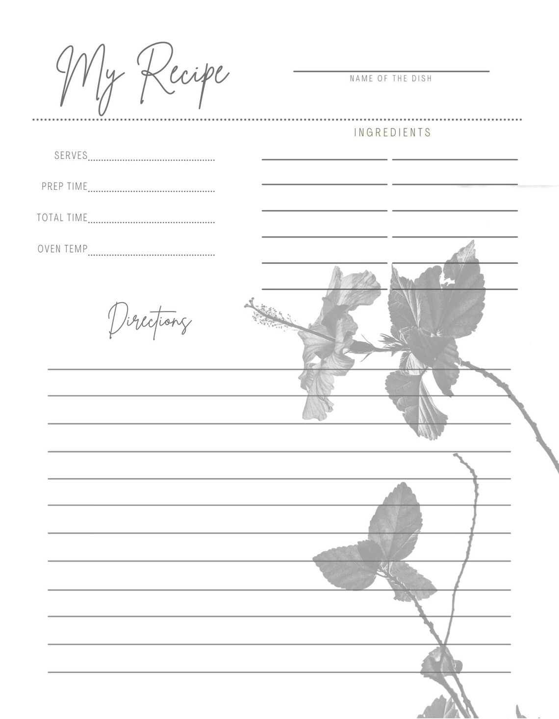 Floral Recipe Cards 10 Pack Recipe Card Digital Print Pkg6 - Etsy