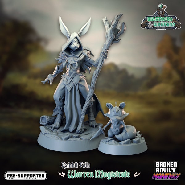 Rabbitfolk Druid w/ Familiar Miniature - D&D 5e - Dungeons and Dragons - Pathfinder - Fantasy Tabletop