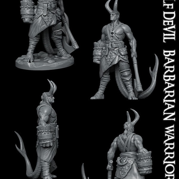 Half Devil / Tiefling Barbarian Miniature - Rocket Pig Games - D&D 5e - Dungeons and Dragons - Fantasy RPG Tabletop Games - Pathfinder