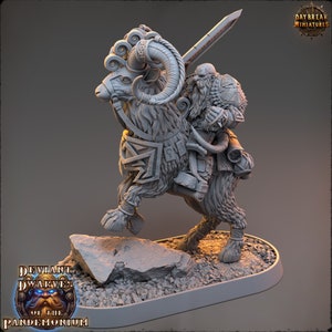 Arviz Thundergrind on a Fire Goat- Deviant Dwarves of the Pandemonium- Daybreak- D&D 5e- Dungeons and Dragons - Fantasy RPG Tabletop Games