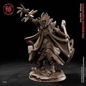 Lich Necromancer Miniature - Medium Undead - Godless Inquisition - Flesh of Gods - D&D 5e - Dungeons and Dragons - Tabletop - Fantasy Games