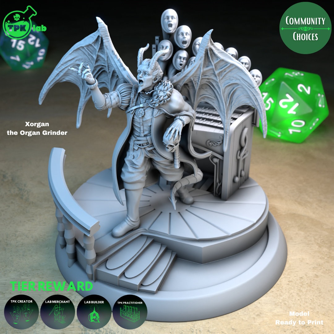 the Organ Grinder Demon Miniature TPK Labs D&D 5e Dungeons and