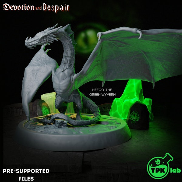 Green Wyvern - Huge Dragon - Nezoo - TPK Labs - D&D 5e - Dungeons and Dragons - Fantasy RPG Tabletop Games - Pathfinder