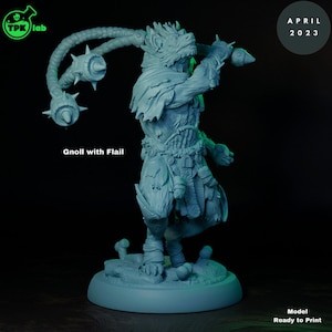 Gnoll With Flail Miniature - Gnoll Camp -  TPK Labs- D&D 5e - Dungeons and Dragons - Tabletop - Fantasy RPG Games - Pathfinder